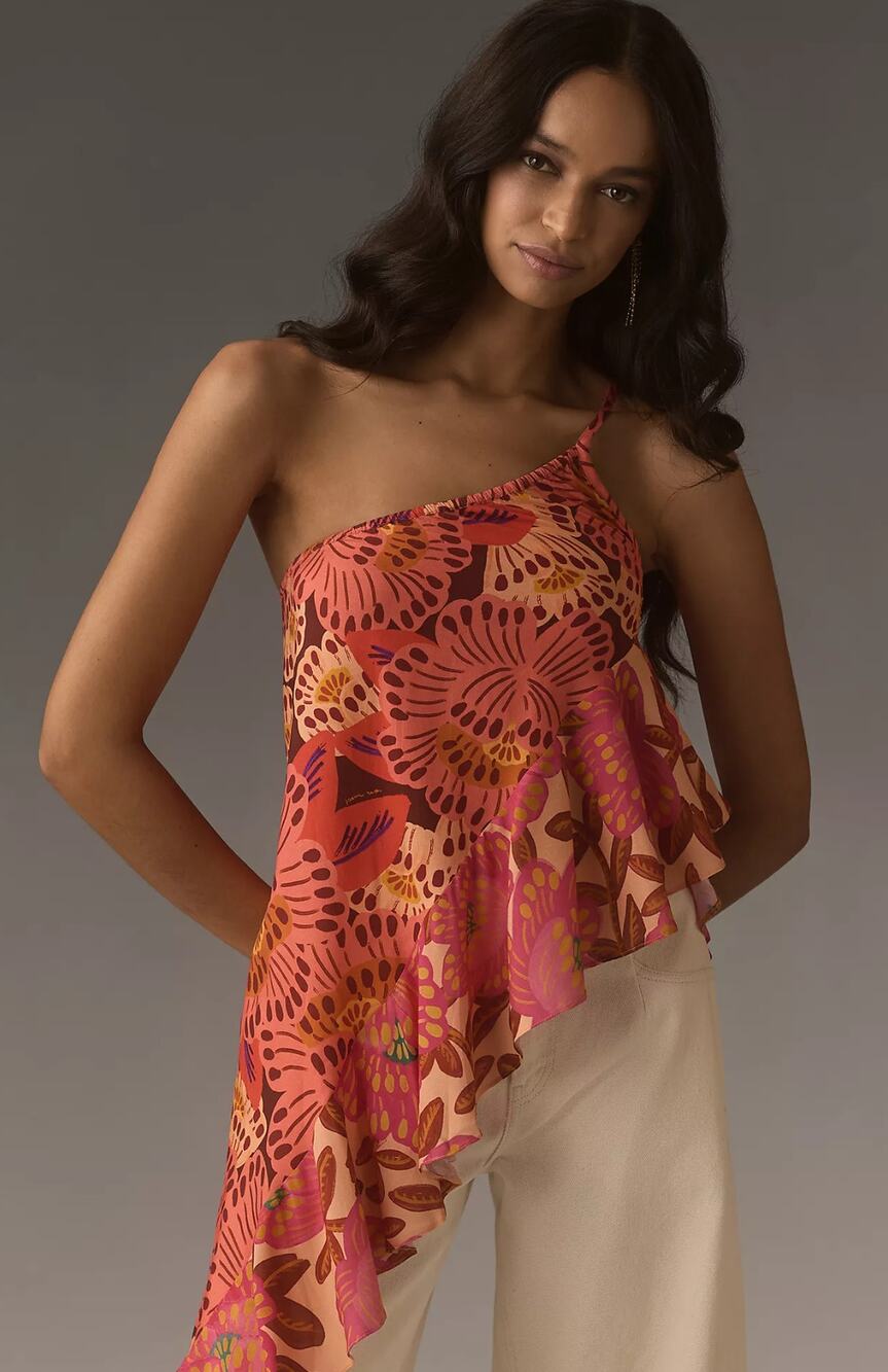 New Farm Rio Color Printed One Shoulder Tank Top - Size XXS